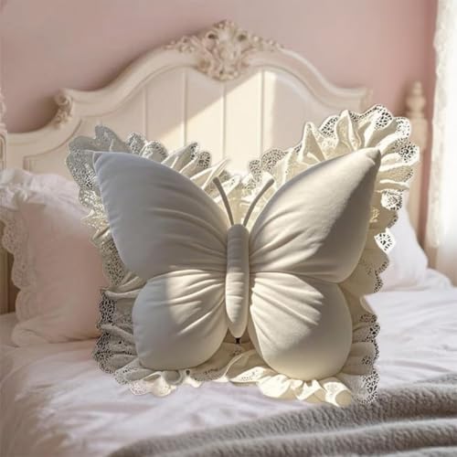 Almohada Algodón 45x45 cm con Diseño Mariposa y Encaje miniatura 4