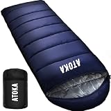 寝袋 ATOKA シュラフ 封筒型 キャンプ アウトドア 軽量 保温 防災 防寒 冬用 1.0Kg 1.4Kg 1.8Kg 簡易防水 オールシーズン 丸洗い可能 収納袋付き (ネイビー, 1.0kg)