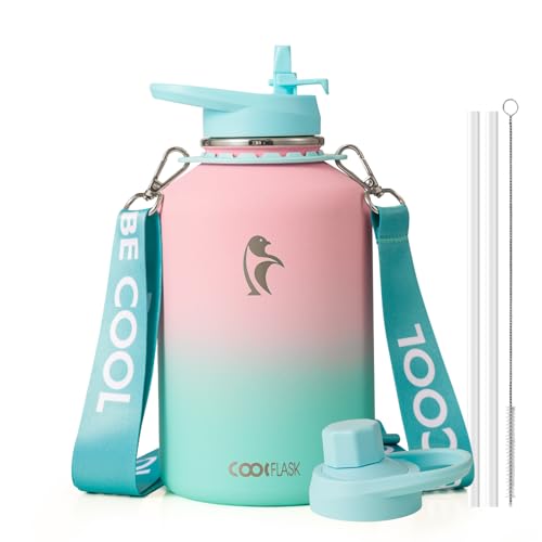 Image of Coolflask Half Gallon Water Bottle Insulated Stainless Steel with Strap