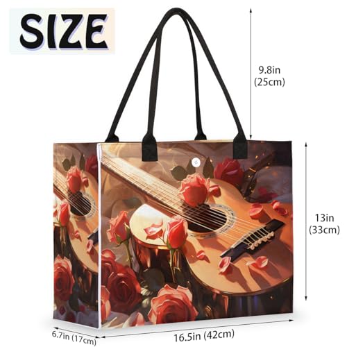 Guitar Roses Tote Bag for Women Large Beach Bag Reusable Tote Bags for Work Travel Beach Shopping2