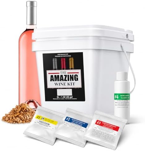 BestwineAmerica Amazing Wine Kit – White Zinfandel Blush Rosé – Makes 23L (30 Bottles) – Easy Homemade Wine Making Kit – 6L Concentrate with Oak Chips