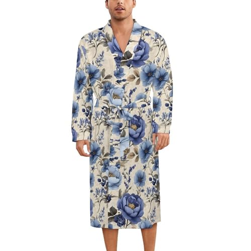 Robe de nuit en soie homme femme : kimono léger imprimé floral bleu