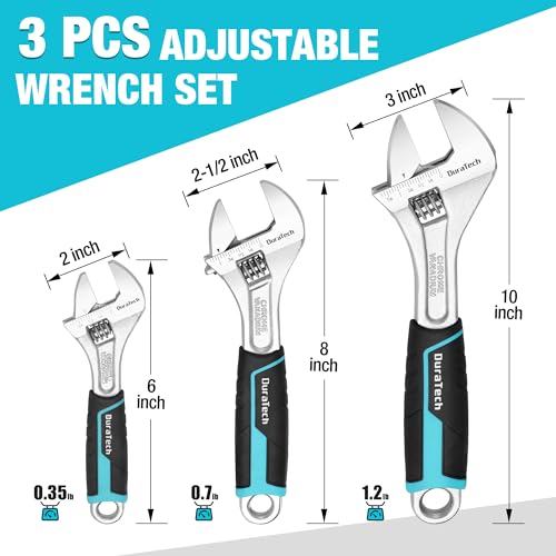 DURATECH 3-piece Adjustable Wrench Set, 6-Inch& 8-Inch& 10-Inch Wrenches, Wide Jaw Wrench, Metric & SAE Scales, Cr-V Steel, for Home, Garage, Workshop by DURATECH - Image 7