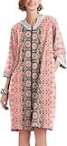 Ekouaer Women Zipper Robe 3/4 Sleeve Nightgowns Lightweight Short Bathrobe with Pockets Pink Ethnic Print,3XL