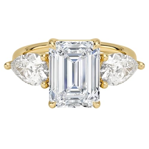3 CT Emerald Cut Lab Grown Diamond Luxe Three Stone Engagement Ring For Her