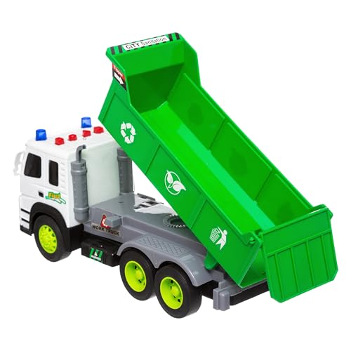 WEB2O - Camión de basura con luces y sonidos, color blanco y verde, de plástico, gran formato, volquete basculante, para niños de 3 años y más