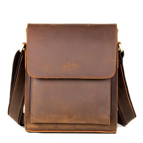 Bolso de hombro para hombres en cuero genuino vintage, elegancia para viajes de negocios