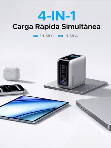 Cargador USB C 100W Nexode Pro con pantalla TFT y 4 puertos para MacBook e iPhone 4