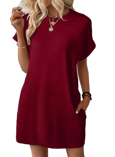 Image of EVALESS Womens Summer Dresses 2026 Fashion Short Sleeve Cute Spring Mini Dress Crewneck Casual Beach Vacation Dresses