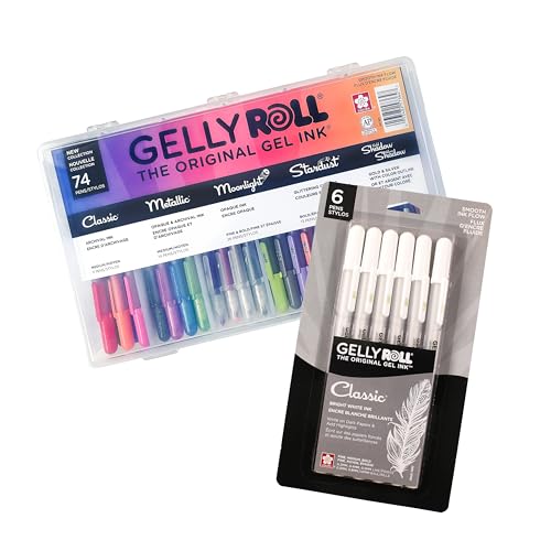 SAKURA Gelly Roll Set de Bolígrafo Gel 74 Colores + 6 Blanco