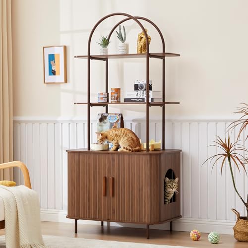 Image of 62 inch Sliding Door Hidden Cat Litter Box Enclosure with Shelves