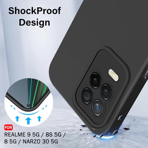 Image of TheGiftKart Liquid Silicon Back Cover Case for Realme 9 5G / 8s 5G / 8 5G / Narzo 30 5G | Stylish Camera Protection Module | Micro-Fibre Lining Inside | Shockproof Back Cover Case (Silicone, Black)