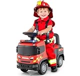 Licensed Scania Ride on Push Car by INFANS with 3 Sound Effects, Storage, Toddler Sliding Fire Fighting Truck, Red