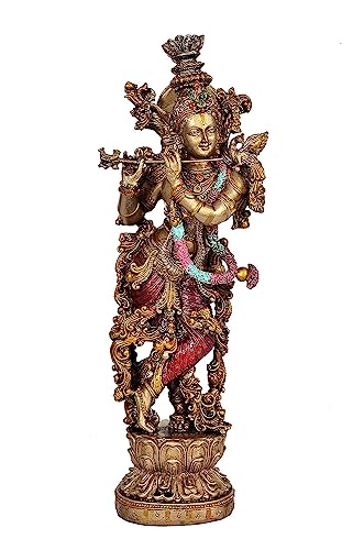 Image of Amazon Brand - Umi Large Slim Krishna Playing Flute Showpiece for Home Decoration Multicolour in Resin, Height 14 inch