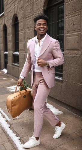 Linen Suits for Men Slim Fit 2 Piece Suit Summer Beach Wedding Suit Prom Casual Blazer Pants Set3