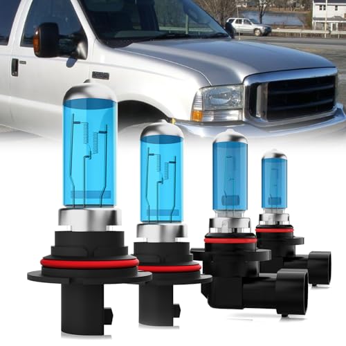 Image of Headlight Bulbs Compatible With Ford F350 450 550 Super Duty 2001-2004, 9007 High Low Beam + 9145 Fog Lights Halogen Light Bulb Combo, Super Bright 6000K White, Plug and Play, Pack of 4