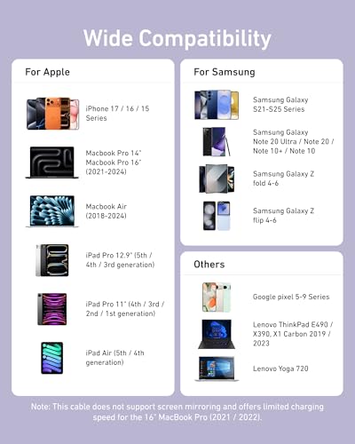 Image of Anker USB C Cable, Type C Fast Charging Flow Cord for iPhone 1716 /15 Series, MacBook Pro 2020, and More (USB 2.0,240W, 1 Pack, Purple, 6FT)