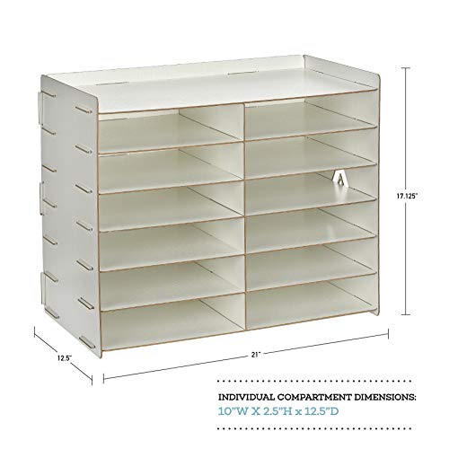 Adir Wood Paper Storage Organizer - Construction Paper Storage - Vertical File Mail Sorter - A Stylish Look For Home, Office, Classroom And More - White (12 Compartment) #TOP2