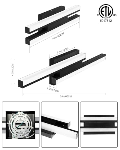 Image of Modern LED Bathroom Light Fixtures 24 Inch 2 Pack, 26W 2200 Lumens Retractable,Dimmable Bathroom Vanity Fixtures Over Mirror,Lighting Indoor,Black Light Fixtures, 5700K