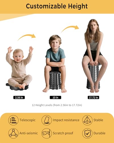 Image of Upgraded Collapsible Stool with Detachable Cushion & Waterproof Bag - 400lbs Heavy Duty Portable Folding Stool for Adults, Telescoping Camping Seat with Carrying Straps for Fishing Hiking Travel BBQ