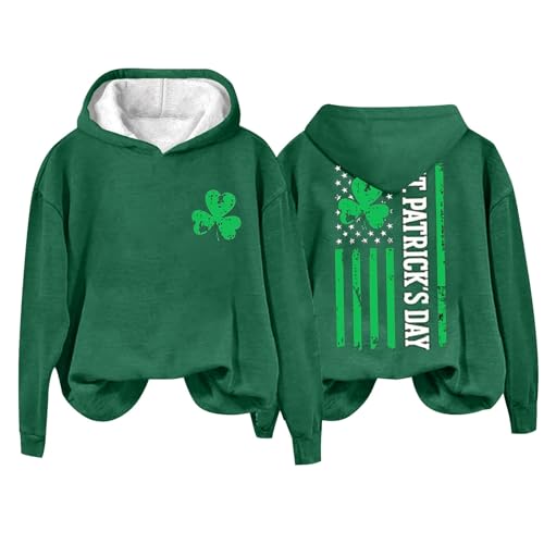 HUIFUAO - Sudadera con capucha para mujer, diseño de trébol verde, día de San Patricio, camiseta irlandesa de la suerte para mujer, verde, S