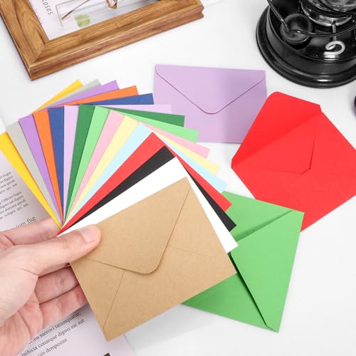 120 Stück Mini Briefumschläge Bunt, 10.3x8cm Farbige Briefumschläge Papier, 15 Farben Kleine Umschläge mit 2 Blatt Selbstklebende Aufklebern für Geburtstage, Hochzeiten, Partys