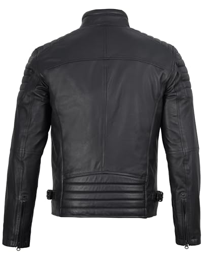 Image of fjackets Cafe Racer Mens Leather Jacket - 100% Real Lambskin Leather Jacket Men Moto Style Outerwear
