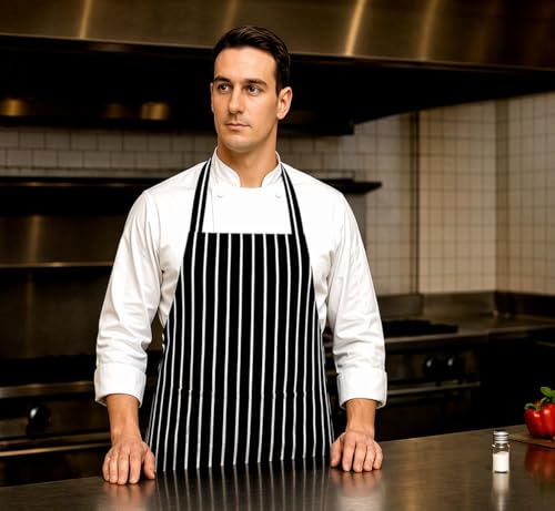 Image of 100% Cotton Cooking kitchen Apron for Women and Men chef apron With adjustable neckstrap and ties with center pocket with strong and durable cotton apron
