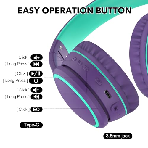 Image of B10 Wireless Headphones On-Ear, Lightweight Folding Deep Bass Bluetooth Headset with Mic, 50H Playtime, Volume Control, Bluetooth 5.3 Headphones for iPad /Travel /Tablet /PC (Purple)