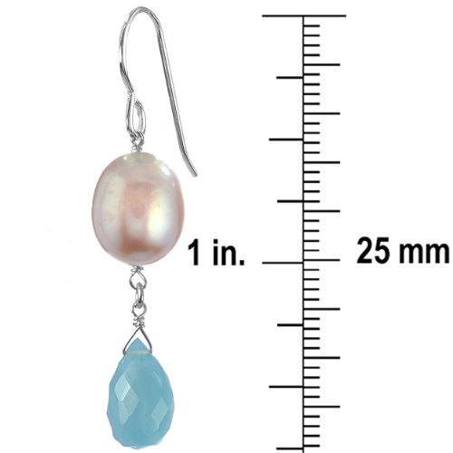 Ashanti Aqua Blue Aqua Chalcedony Briolette And Pink Freshwater Cultured Pearl Natural Gemstone Handmade Earrings #TOP1