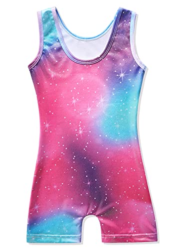 Image of HOZIY Gymnastics Leotards for Girls with Shorts Toddlers Biketards Rainbow Unicorn Dinosaur Mermaid Leopard Flower Galaxy