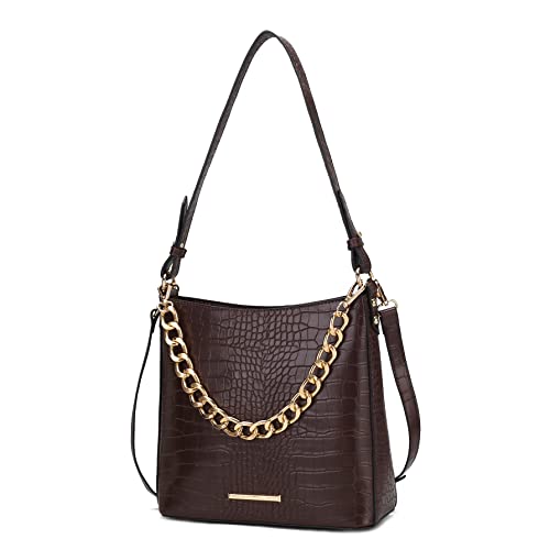 Image of MKF Collection Shoulder Bag for Women, Faux Crocodile-Embossed Vegan Leather, Hobo Handbag Messenger Purse