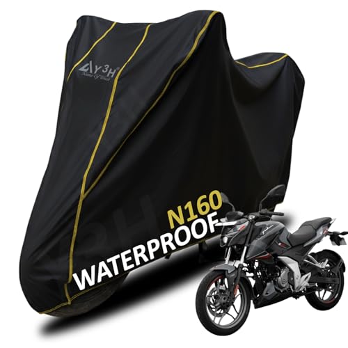 Image of Bike Body Cover Pulsar N160 Full Body Cover with Waterproof, Dust Proof, UV Rays Protective, Tripple Stitching & Lightweight Two Wheeler Covers - Black with Waterproof Yellow Piping