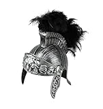 Roman Helmet with Black Fake Feather Plume - Greek Gladiator Costume Helmets - Trojan Legion Helmet, Silver Black, One Size