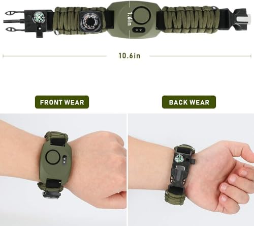 Linist Paracord Band For Unisex Adult- 8-in-1 Multifunctional Kit with Fire Starter, Whistle, Rescue Parachute Cord, Thermometer, Compass, SOS LED Light, 130DB Alarm for Hiking and Camping