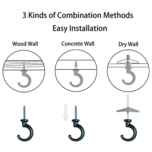 diplambr Classic Swag Hook Heavy Duty Ceiling Hook with Hardware for Ceiling Installation Cavity Wall Fixing Hanging Plants Chandeliers Wind Chimes etc. Indoor&Outdoor (2, Black) - Image 4