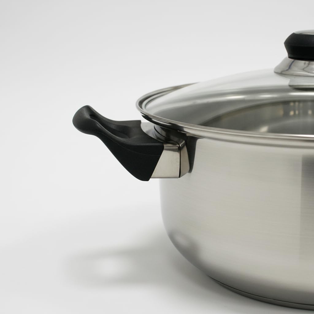 Quttin | Batería de Cocina de 12 Piezas de Acero Inoxidable Apta para Inducción, Gas y Vitrocerámica - Juego de 4 Ollas, 1 Cazo y 1 Sartén con Tapas de Cristal, Perfecta para Todas las Cocinas