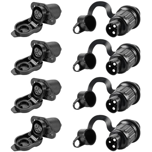 GOMETY 4 PCS 3 Polig Stecker und Steckdose, 12V 3-Polig Traktor Stecker Steckdose 12V, 3 Polig Anhänger Stecker Steckdose Nach DIN 9680, Wasserdicht Stecker Steckdose für Anhänger LKW PKW KFZ RV