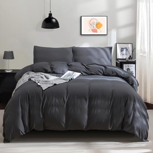 ohano Bettwäsche 135x200 2 Teilig Set,kuschelig weich & bügelfrei,Bettbezüge mit Reißverschluss,Mikrofaser Anthrazit Bettwäsche Set Einzelbett Bettbezug 135x200 cm + 1 Kissenbezug 80x80 cm-Dunkelgrau