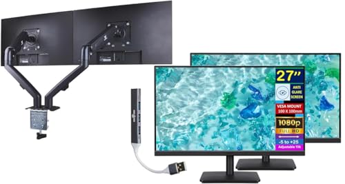 Image of Acer Vero V7 V277 Gbmipx 27 inch FHD IPS Monitor with 4ms Response Time | Anti Glare, VESA Mount (100mm), VGA, HDMI, Black Color (UM.HV7AA.G07) 2Pack with Dockztorm Hub & ErgoFlexy Dual Monitor Mount