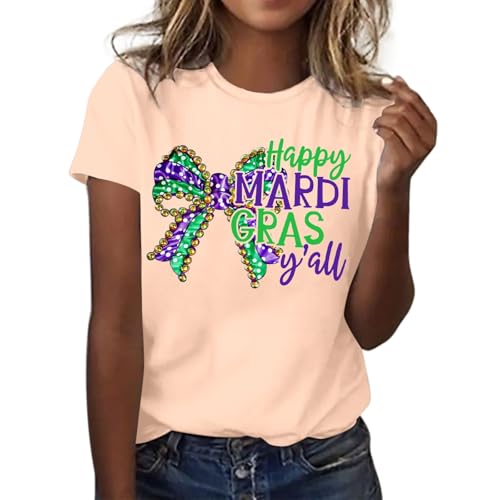 Disfraz de carnaval para mujer, disfraz de carnaval con purpurina, manga corta, camisetas de moda, cielo estrellado, blusa de verano, cuello redondo, tops para disfraces de carnaval, O Rosa Claro, L