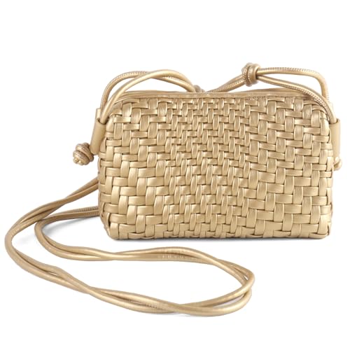 Woven Crossbody Bag for Women,Small Handbag Cute Purse Vegan Leather Handmade Shoulderbag,Lightweight Tote Bag with Strap