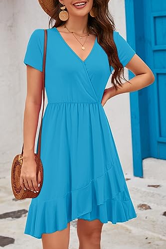 Image of ULTRANICE Womens Summer Dresses Floral V Neck Ruffled Hem Spaghetti Spring Casual Beach Outfits Flowy Wrap Sun Dress