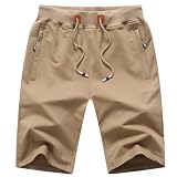 [Peakwell] 短パン メンズ 調整紐 綿 ランニング ショーツ おしゃれ 夏服 スポーツショート ポケット付き 吸汗(カキー, L)