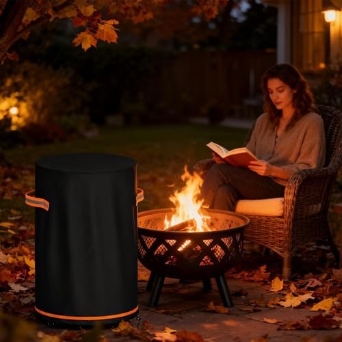Fire Pit Column Cover – Heavy Duty Adjustable Round Outdoor Furniture Protector | Patio Cylinder Fire Pit Cover | for Yard Balcony Lawn Porch Home - 2