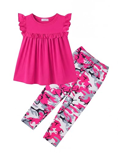 Image of Arshiner Toddler Girls 2-Piece Outfits Ruffle Sleeve Tee & Elastic Waist Pants Kids Summer Clothing Set For 2-10 Years