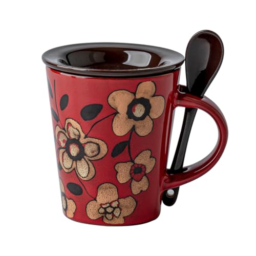 Taza de cerámica 12 oz con tapa y cuchara rojo miniatura 1