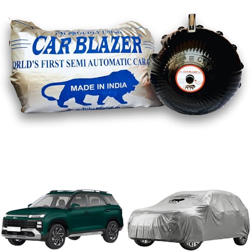 Image of CARBLAZER Portable & Semi-Automatic Full Body Car Covers: Heavy Duty Device| Anti-Theft| Dust & Scratch Proof | Water & Wind Resistant|Custom Fit| Dual-Side Cover, Compatible for Hyundai Alcazar