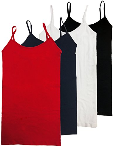 HL California Camisole 4 Way Stretch Seamless Basic Layering Top Pack of 4(4PK BLK/White/RED/Navy)