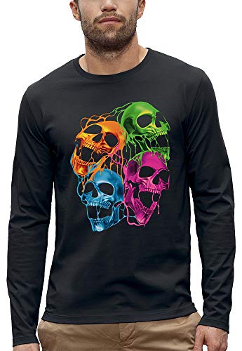 T-shirt manches longues crânes fluorescents homme en coton noir